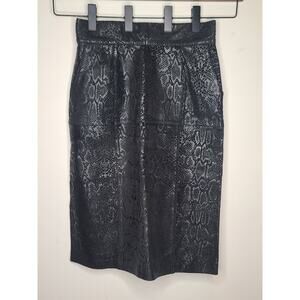 Vintage 1980s Rosalee black faux leather snakeskin high waist pencil skirt - 14